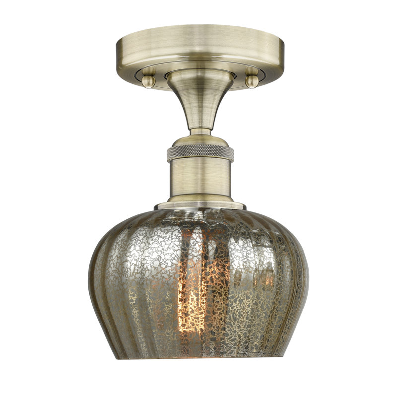 Hayons Glass Semi Flush Mount, Mercury, Antique Brass