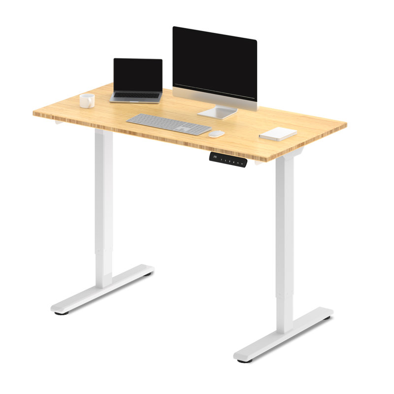 Bureau électrique debout à deux moteurs en bambou, Noir,  H 46,65 po x l 55 po x P 28 po