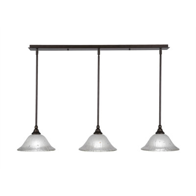 3 Light Stem Hung Linear Pendalier Shown In Bronze Finish With 10" Frosted Crystal Glass