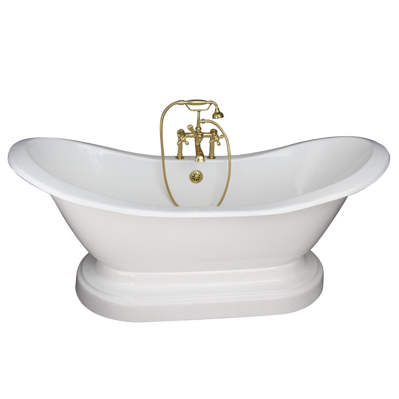 72'' x 31'' Freestanding Soaking Cast Iron Bathtub, Polished Brass