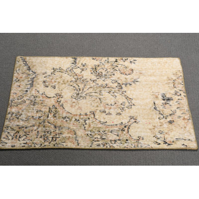 Vintage Turkish Oushak Wool Rug in Beige for Decorative Entryway and Door Mat Use