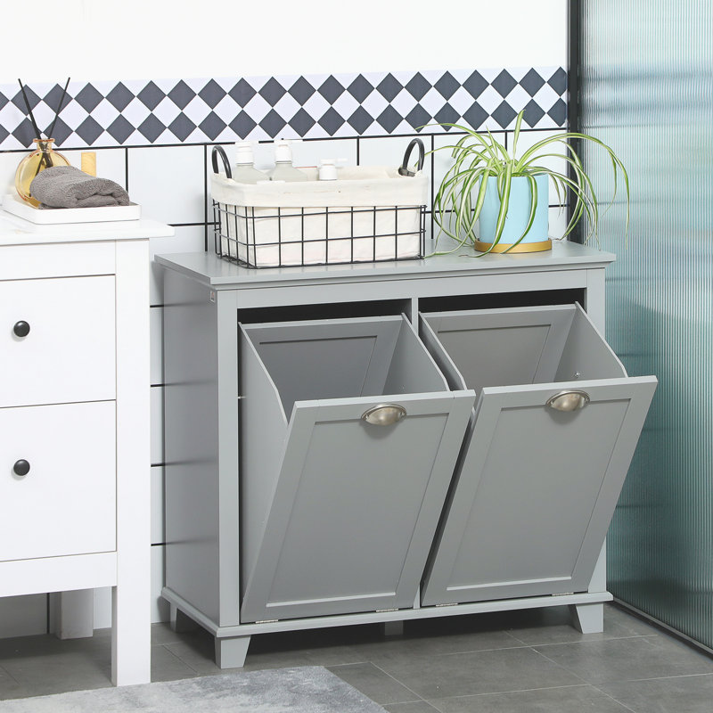 Armoire à linge inclinable, rangement de salle de bain gris avec panier à linge - espace généreux pour la lessive, la construction, l'eau, le nettoyage facile, le basculement, l 30 po x P 15,53 po H 27,5 po