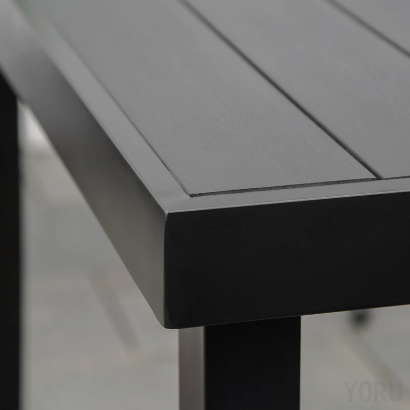 Table de salle à manger d'extérieur pour 6 personnes, table de patio rectangulaire, pieds en aluminium pour jardin, pelouse, patio, grain de bois noir