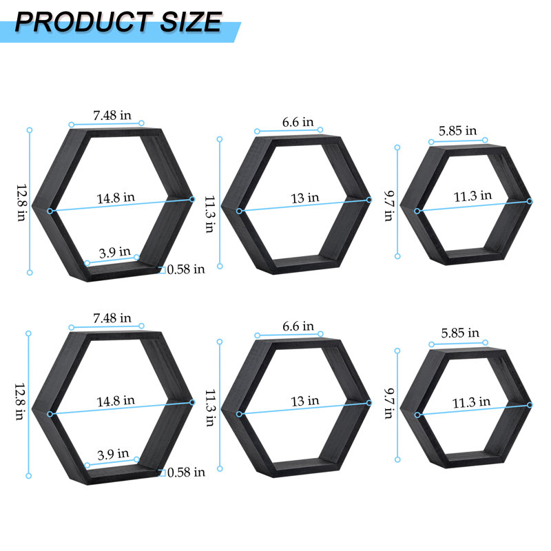 Ensemble de tablettes murales noires hexagonales
