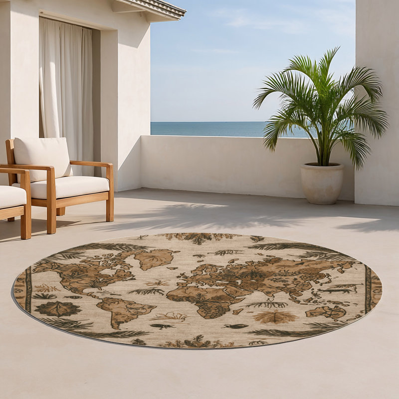 Tapis d'intérieur et d'extérieur brun Nature, Rond 5 pi