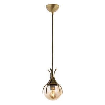 Lustre industriel moderne, finition antique, 31,5 po x 4,7 po | Corps en métal et capuchon en verre, douille E27 (6 W maximum), indice de protection IP20 | Parfait pour les salons et salles à manger glamour, luminaire élégant