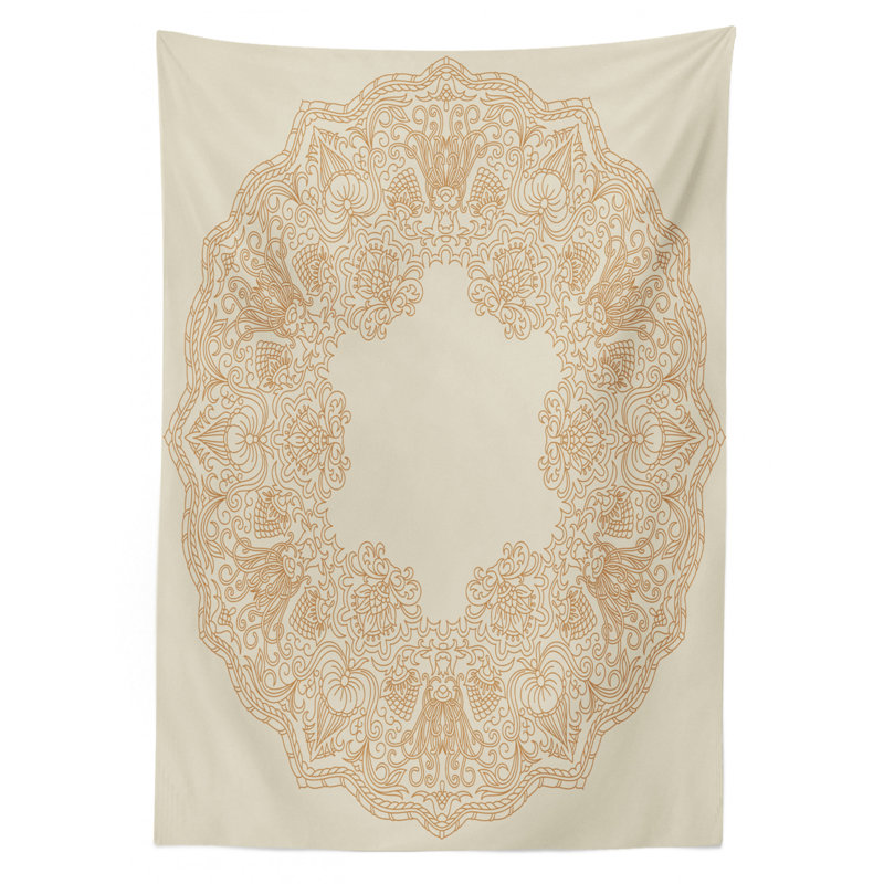 Ambesonne Beige Tablecloth, Old Fashion Embriodery Style Floral Circle Victorian Feminine Boho Artprint, Rectangular Table Cover For Dining Room Kitchen Decor, 60" X 84", Beige