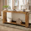 Console de 63 pouces en bois massif, canapé de 63 po avec tablette de rangement à 2 niveaux, brun rustique