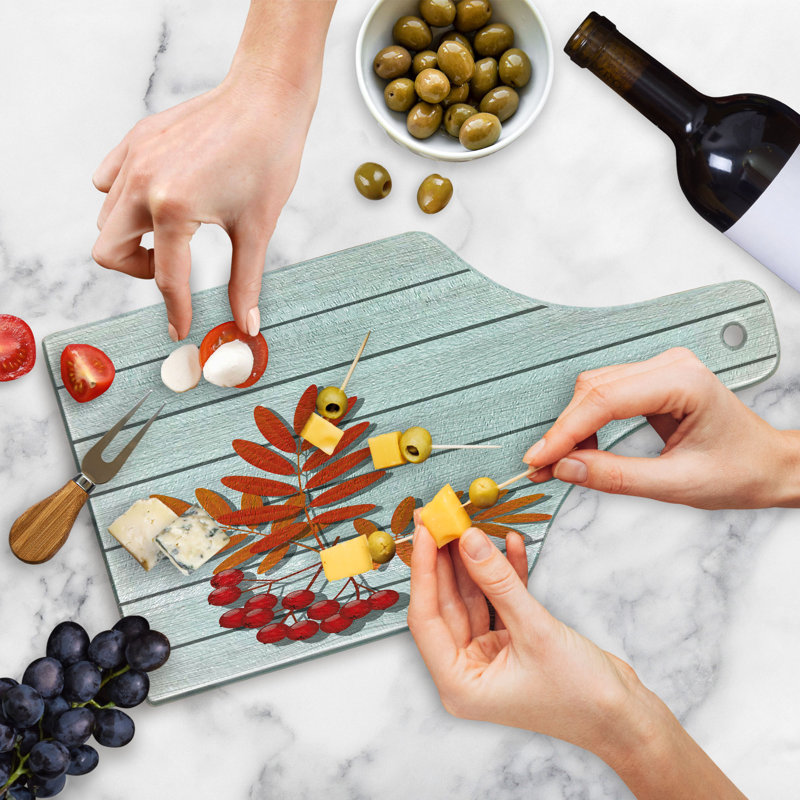 Ambesonne Rowan Tempered Glass Cutting Board Freshness Growth Ecology Orange and Grey