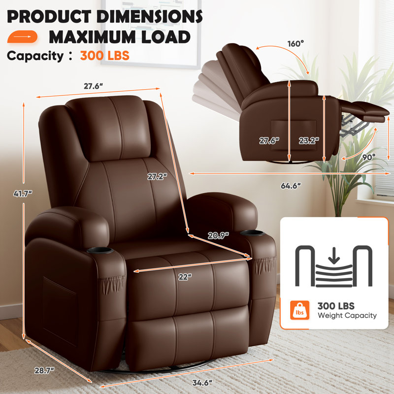 Rocking Recliner Chair, Massage Rocker Recliner Chair with Vibration Massage,360°Swivel Glider Recliner Chairs for Living Room, Bedroom