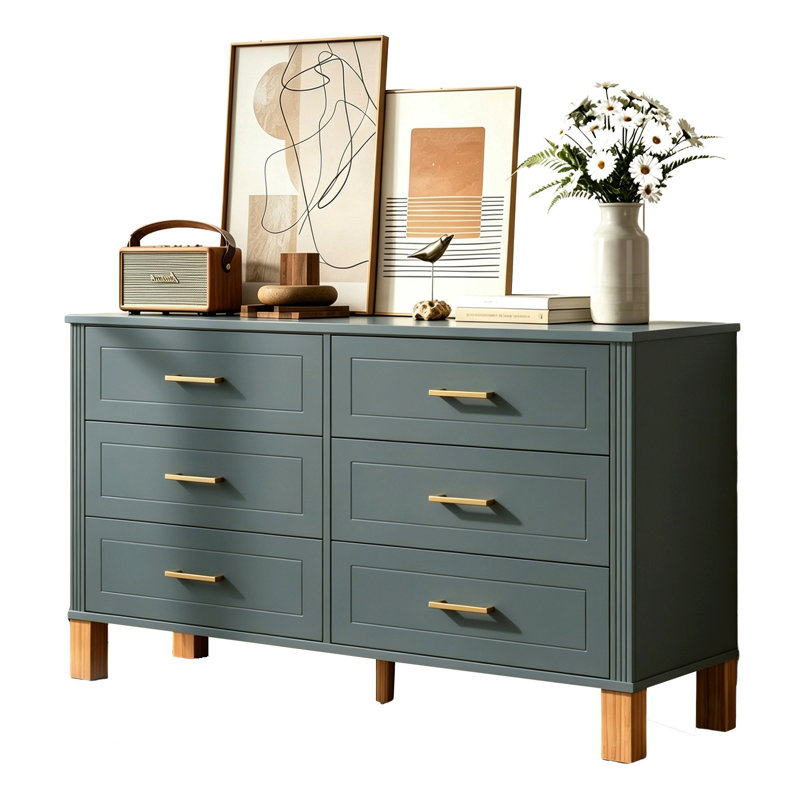 Commode double 6 tiroirs en bois robuste, Vert clair