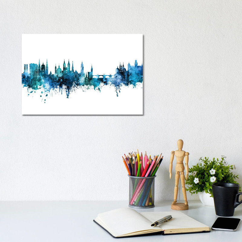 Wurzburg Deutschland Skyline Blue Teal by Michael Tompsett - Wrapped Canvas Gallery-Wrapped Canvas Giclée