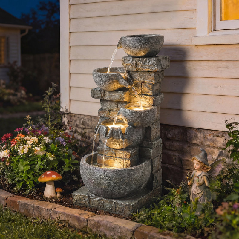 Outdoor Fountain with Lights