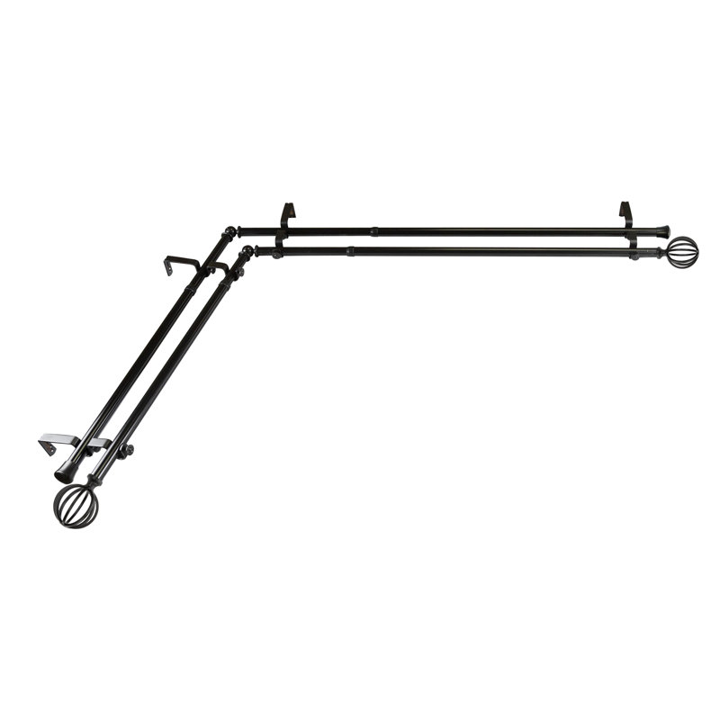 Tringle à rideaux double d'angle Burma, L 66 po x l 120 po, Noir