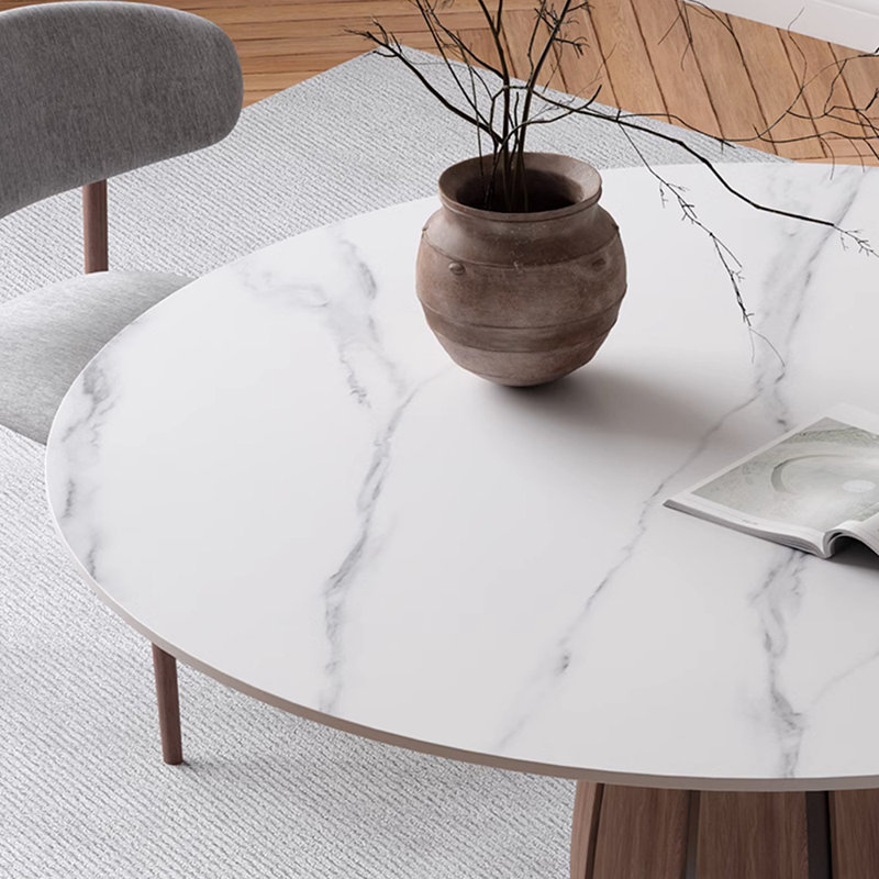 Sintered stone round dining table set, 29.53"H x 47.24"L x 47.24"W