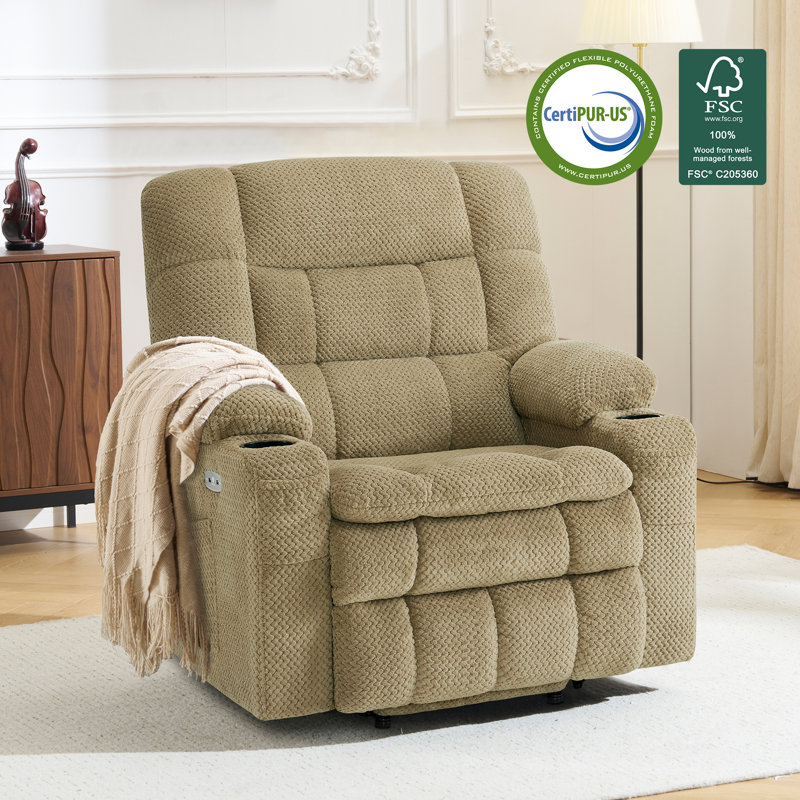 Small Dual Motor Power Recliner Lift Chair Infinite Position, Heat and Vibration Massage, Fabric, Beige
