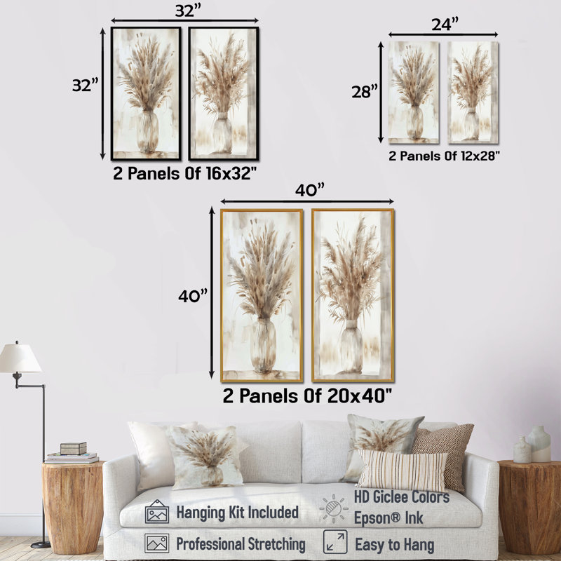 Ensemble d'art mural beige et blanc Boho Plant Chic I - Boho Feather, H 32 po x l 32 po, Noir, noir, noir, noir