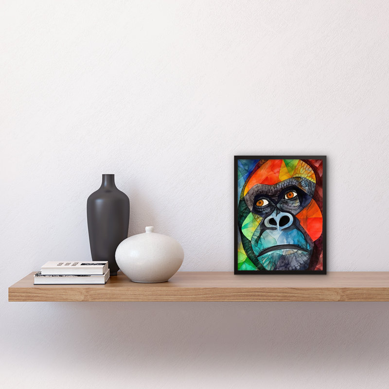 Gorilla Face Folk Art Watercolour Painting Artwork Framed Wall Art Print 9X7 Inch