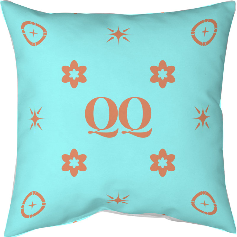 Coussin en polyester filé personnalisable 2 caractères de luxe Q Khieu Luxury, H 26 po x l 26 po, Bleu sarcelle/bleu, Carrée
