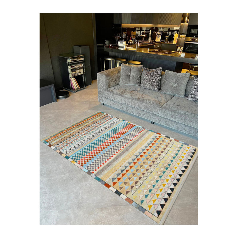 Barcelona Collection Multicolored Shapes Detailed Pattern Modern Decorative Machine Washable Area Rug, Runner 4'11" x 9'10"