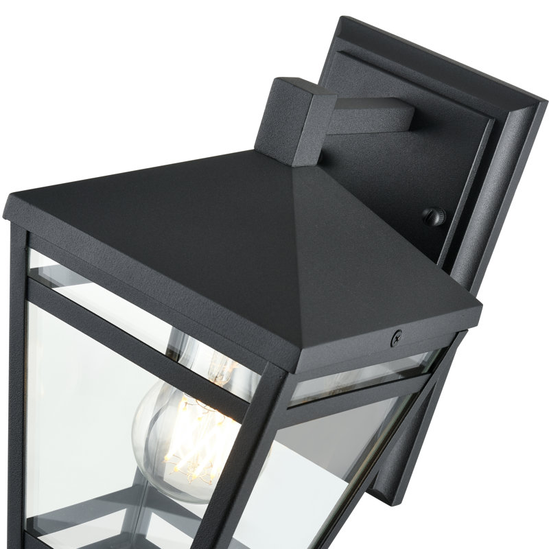 17 Stories Evonne 1 Light Outdoor Wall Sconce in Textured Black with Clear Glass Shade