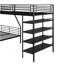 Lit superposé simple en L en forme de L et lit mezzanine simple avec quatre tablettes intégrées, noir