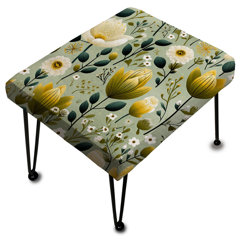 Serene Green Garden Blooms I - Floral Rectangle Ottoman