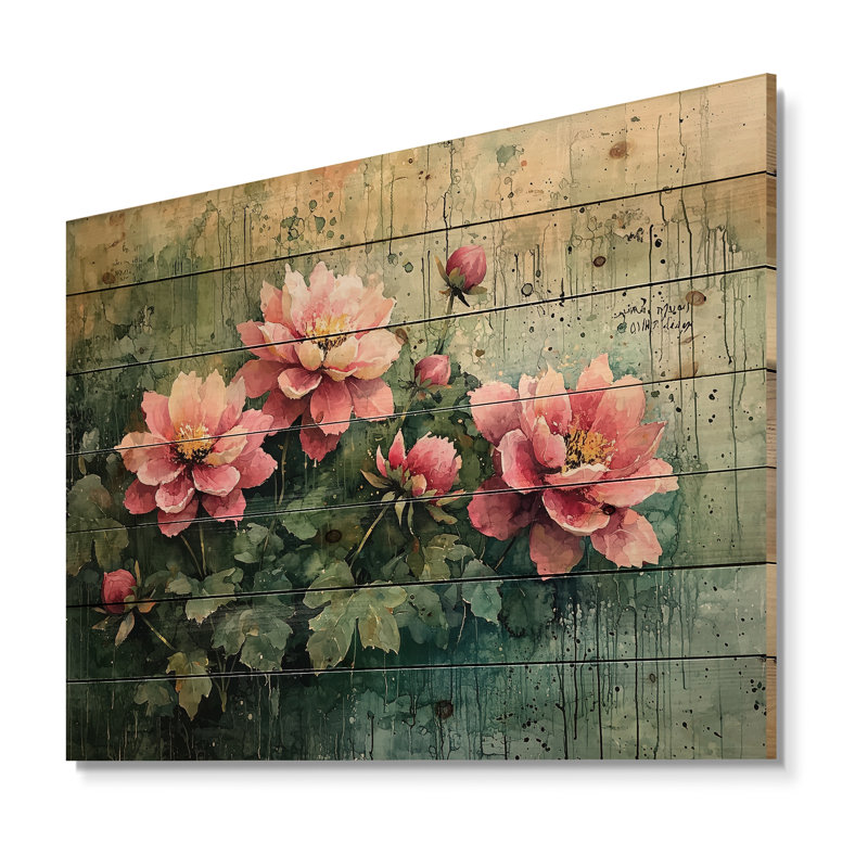 Décoration murale rétro Dalia Spring Symphony III - bois de dahlia - sur bois de pin naturel, H 10 po x l 20 po x P 0,78 po