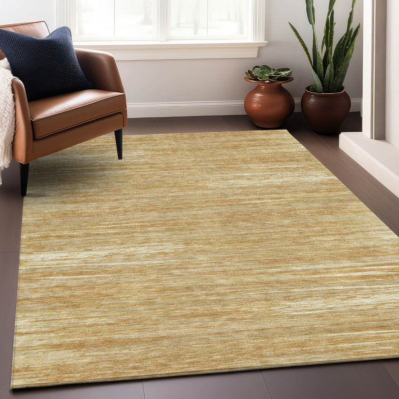 Premium Machine Washable Prisco Gold Rug, Rectangle 8' x 10'