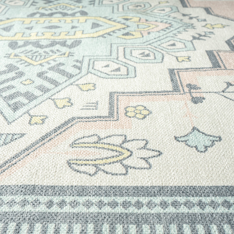Tapis d'intérieur en microfibre à imprimé médaillon 5 pi x 7 pi Persian