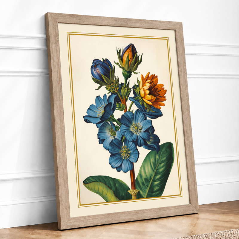 Blue Bloom Botanical - Framed Print, A4 - 29.7 x 21.0 cm, Oak