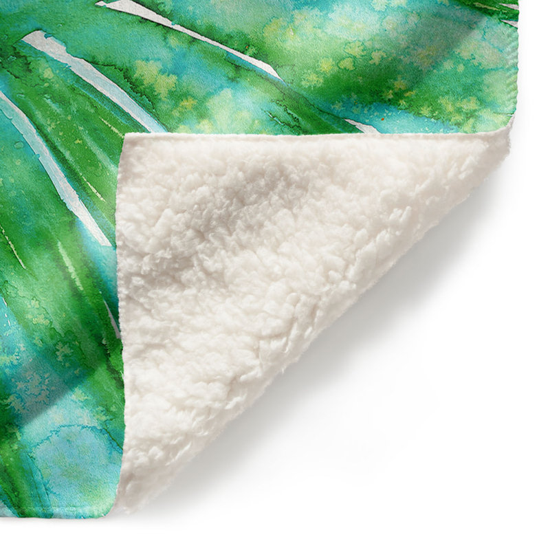 Couverture sherpa doux vert aqua paradise palm, l 68 po x L 80 po