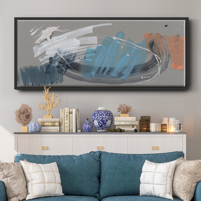 Whimsical Marks I- Framed Canvas, 20" H x 50" W