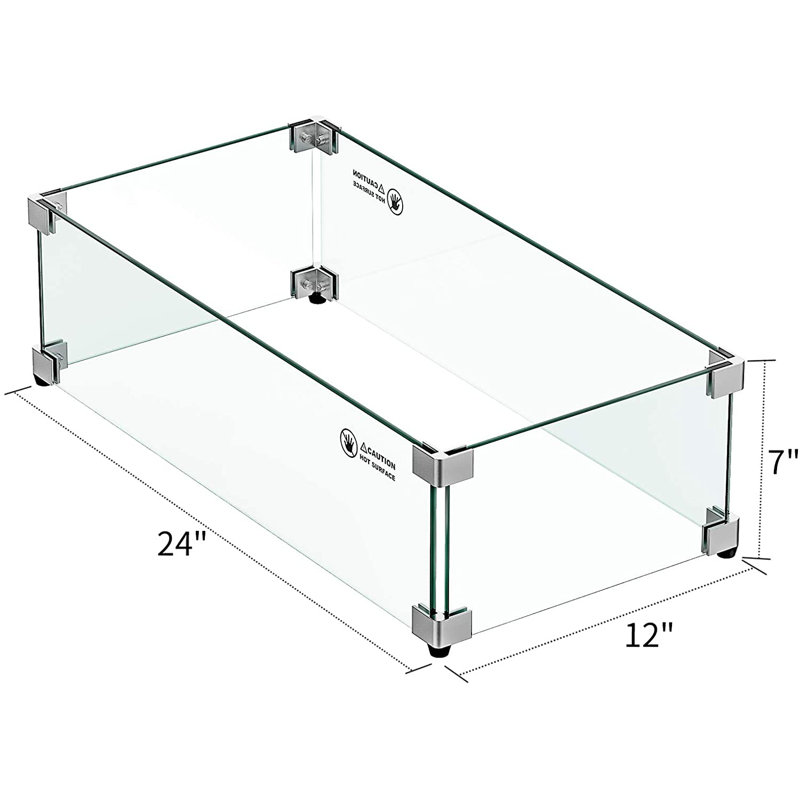 11 lb. 24 in. x 12 in. Rectangle Glass Frame Guard Fire Pit Accessory