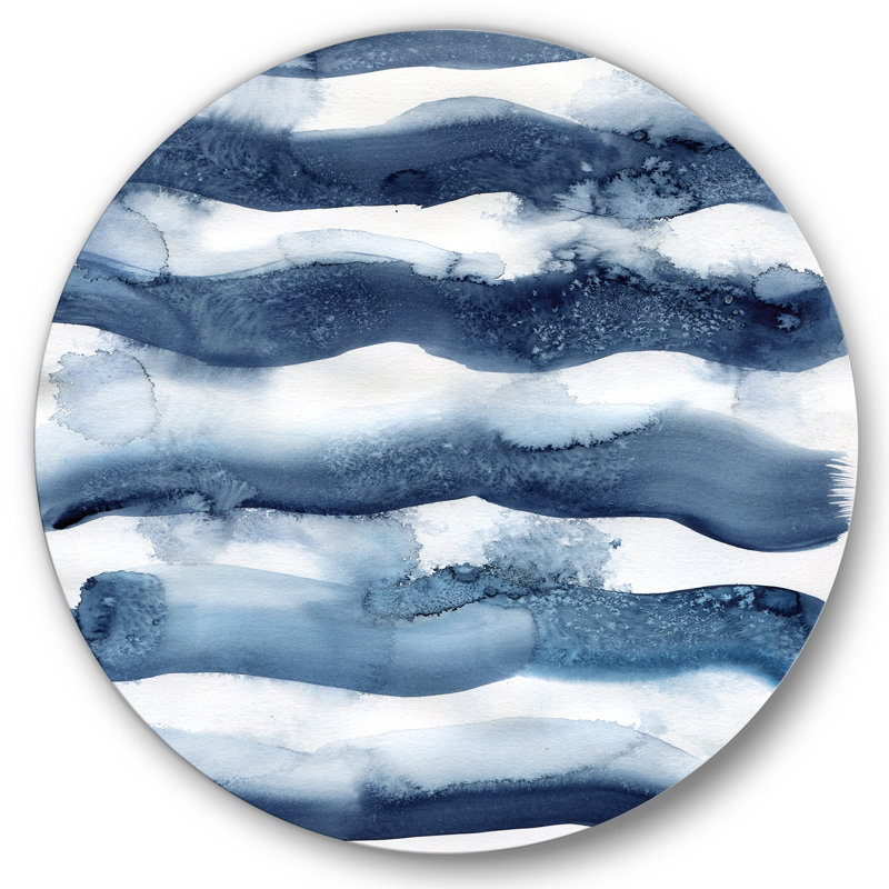 Abstrait, vagues bleues classiques classiques - cercle moderne en métal, H 36 po x l 36 po x P 1 po