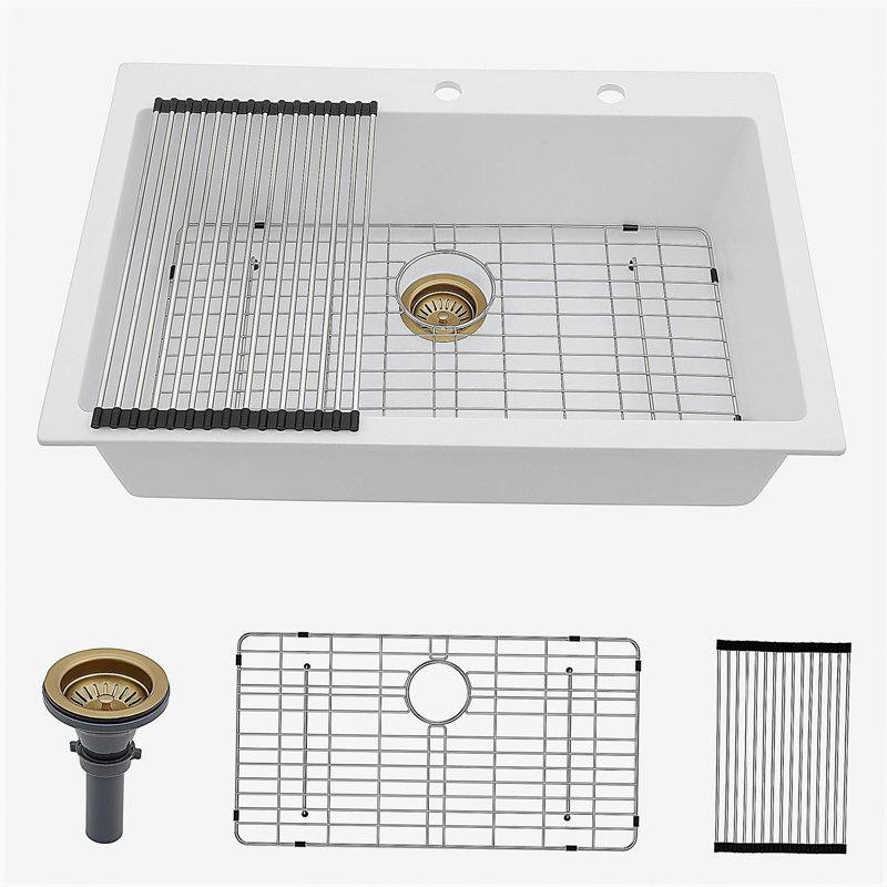 33x22" White granite composite Drop-in kitchen sink