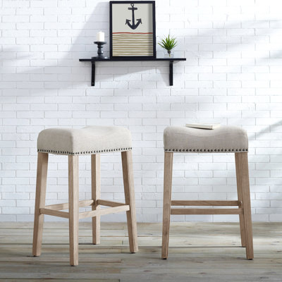 Upholstered Backless Saddle Seat Bar Stools 29" Height Set Of 2, Tan