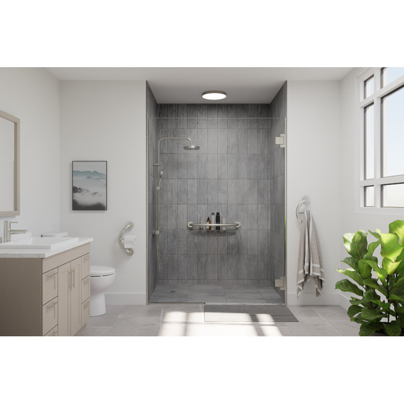 Plus 24" Shampoo Shelf + Grab Bar in Brushed Stainless Steel, Brushed Nickel