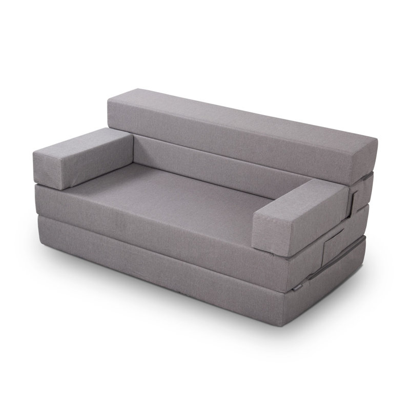 Stylish 2-Seat Sofa-Bed, Grey, 49.2 x 22.0 x 29.5 inches | 100% Polyester Cover, Elastic Foam for Ultimate Comfort | Converts to Bed (49.2 x 5.5 x 78.7 inches) | Perfect for Small Spaces & Guest Rooms
