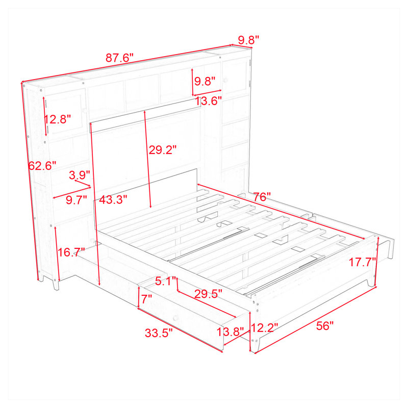 Lit plateforme double avec rangement Milpara, Espresso
