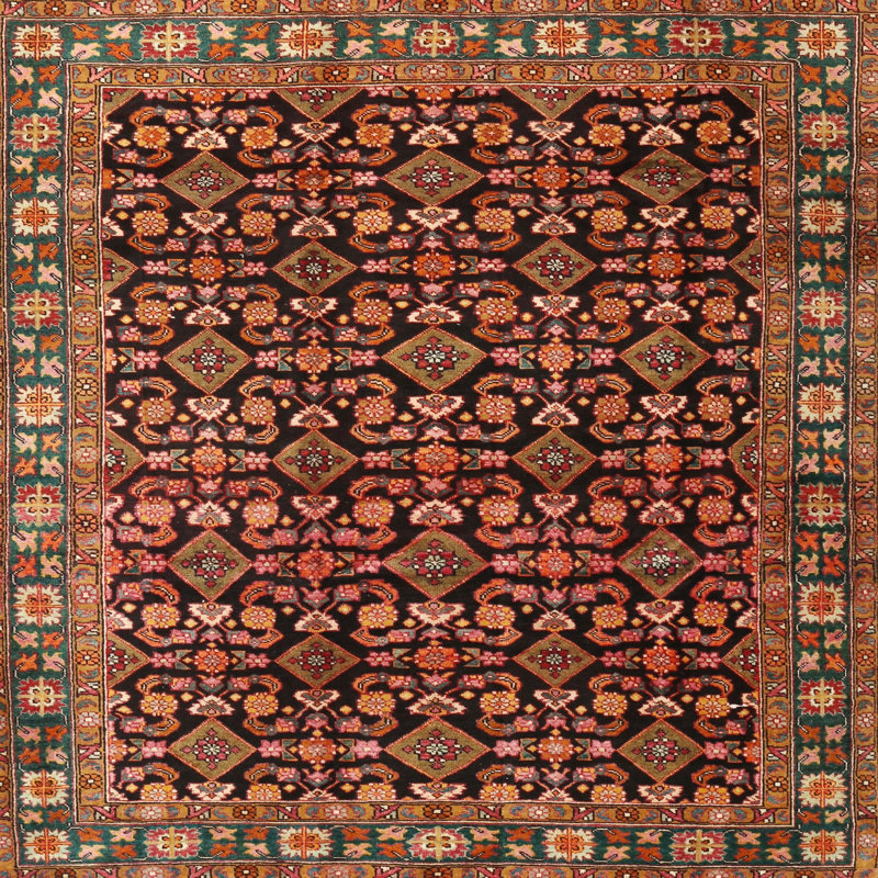 Tapis traditionnel mehroon/noir/crème, Carré 3 pi