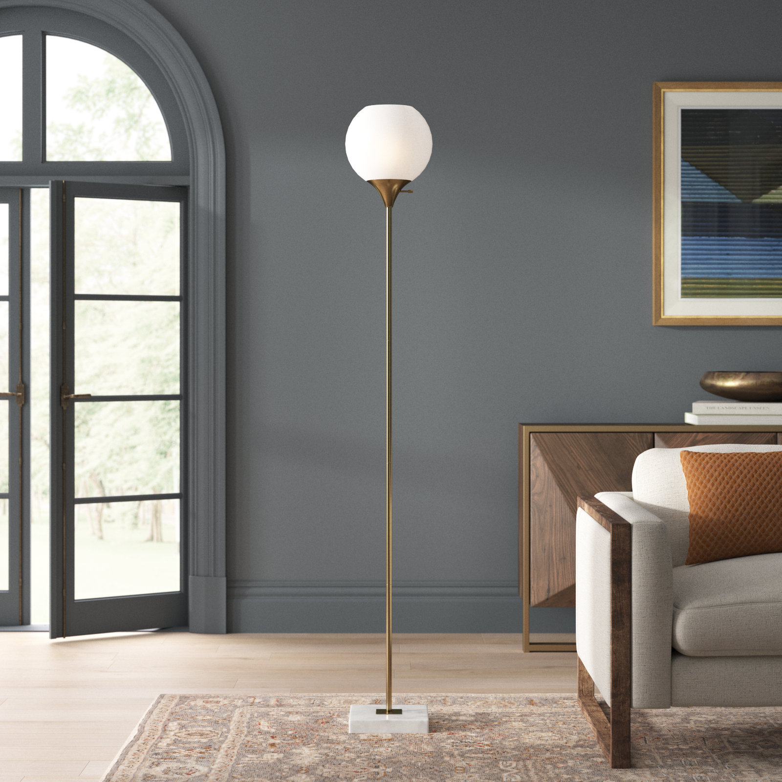 Reed 71'' Floor Lamp, Antique Brass