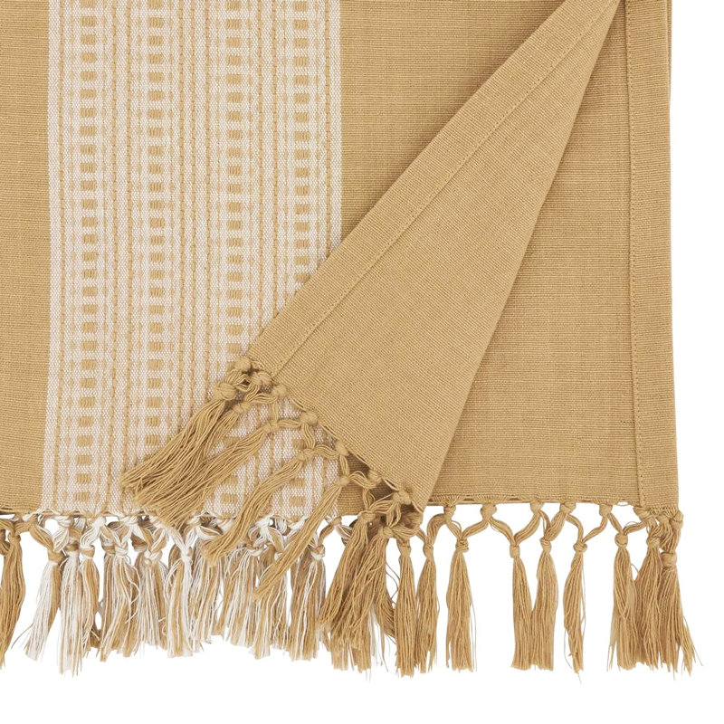 Roshundra Rectangle Striped Cotton Table Runner, Khaki