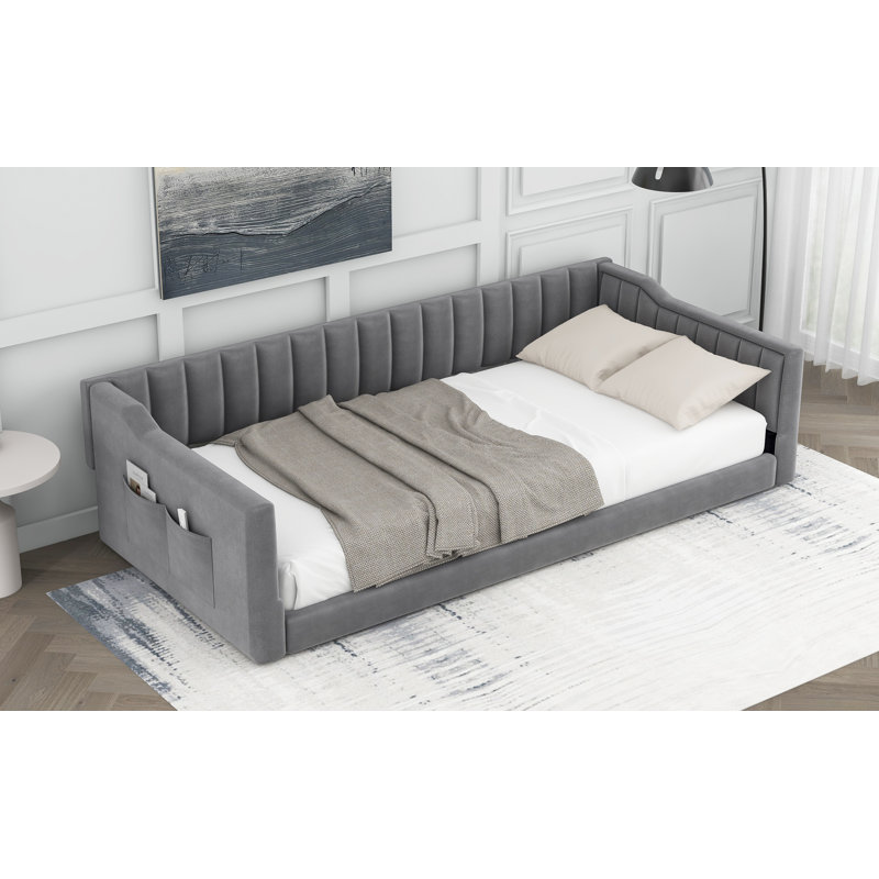 Lit de repos simple simple TG et pochette de rangement latérale, gris