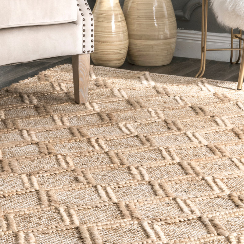 Tapis beige tissé à la main Nebeker, Rectangle 5 pi x 8 pi