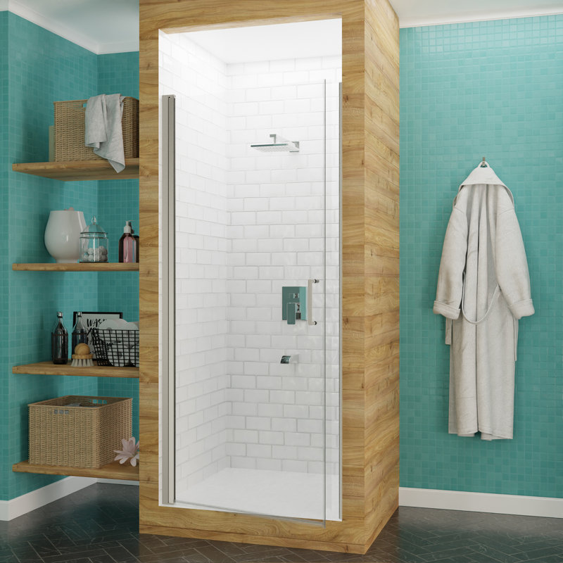 Lancer Series 29.4'' - W x 72'' H Hinged Door Semi-Frameless Shower Door with TSUNAMI GUARD, Brushed Nickel