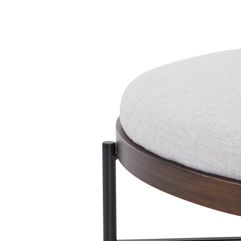 Callion Contemporary Fabric Round Cocktail Ottoman with Metal Cross Base