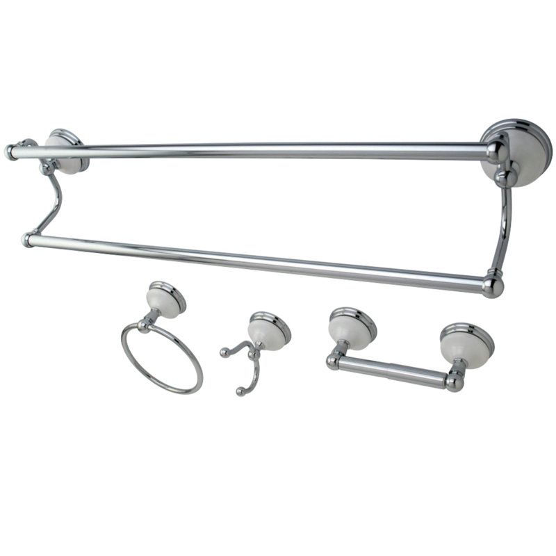 Ensemble de quincaillerie de salle de bain victorienne Kingston en laiton 4 pièces, Chrome poli
