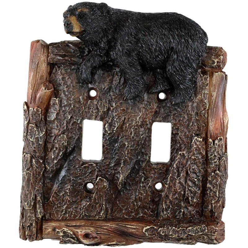 Ebros  Set Of 2 Novelty Woodland Rustic Forest Black Bear By Rustic Tree Bark Electrical Wall Li