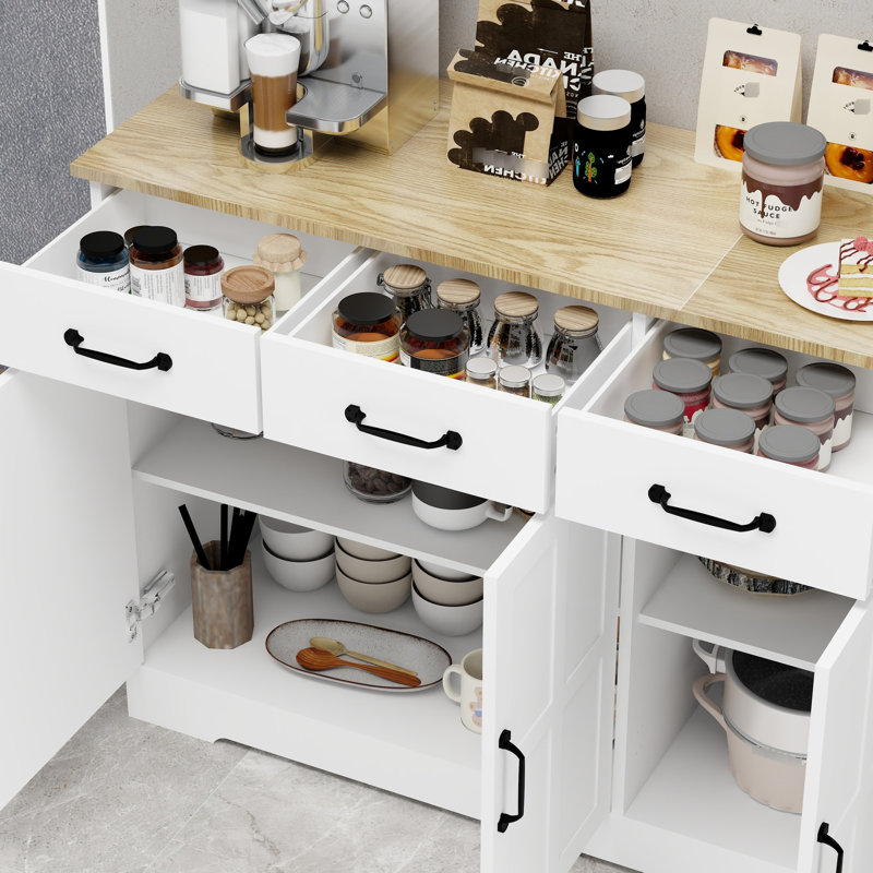 Buffet avec design - blanc à 3 tiroirs et portes, polyvalent pour différentes pièces, revêtement